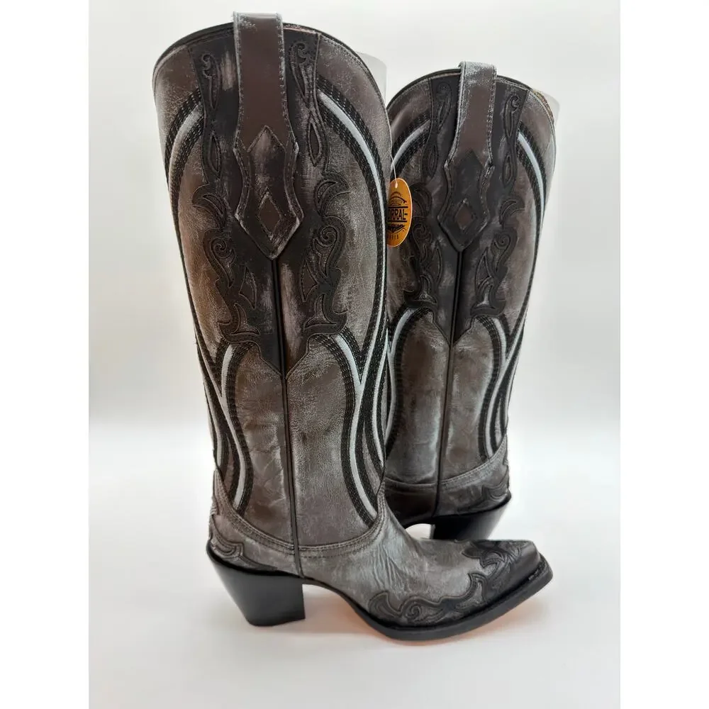 Corral Western Leather Brown Blue Overlay Embroidery Tall Top Boot A4699 8